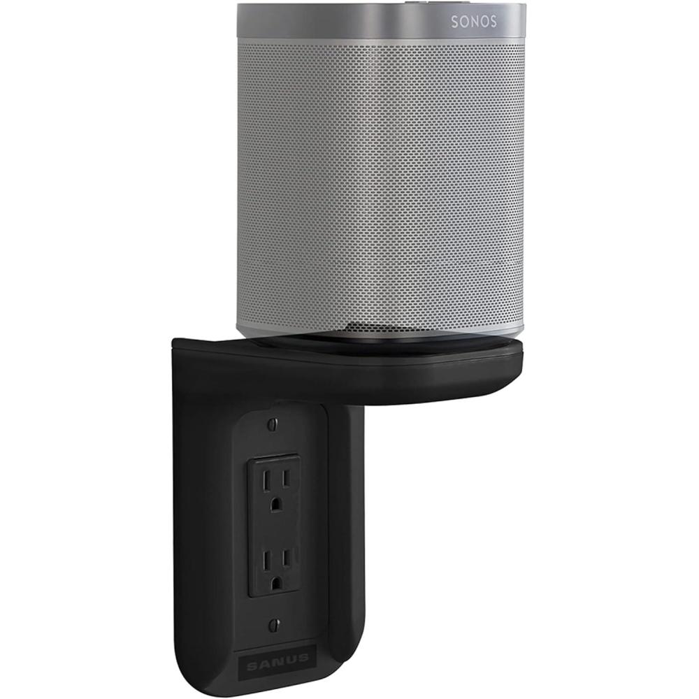 imageSanus Outlet Shelf Speaker Mount  Heavy Duty Shelf Holds Devices up to 10 lbs  DIY Install Works with Both Standard ampamp Decora Outlets  Perfect for Sonos ampamp Other Smart SpeakersBlack
