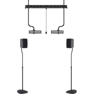 imageSANUS Adjustable Height Speaker Stand  Extends 28quot to 38quot  Holds Satellite ampamp Small Bookshelf Speakers ampamp SANUS Soundbar Mount with Height ampamp Depth Adjust