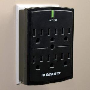imageSANUS OnWall Low Profile 1080J Fireproof Surge Protector with 6 AC Outlets ampamp 3 Lines of Protection  Includes Power Signal Filtering Black