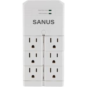 imageSANUS OnWall Surge Protector  6 Rotating Outlets  Fits Larger Plugs 1080 J  LowProfile ampamp Fireproof  White6 Outlets