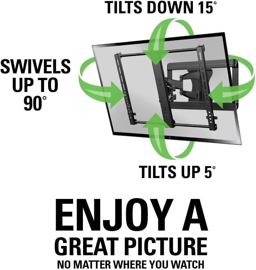 imageSanus Premium Full Motion TV Wall Mount Bracket for 37quot50quot TVs Features 15 of Tilt 90 of Swivel ampamp Post Install Centering  Vmf620B1